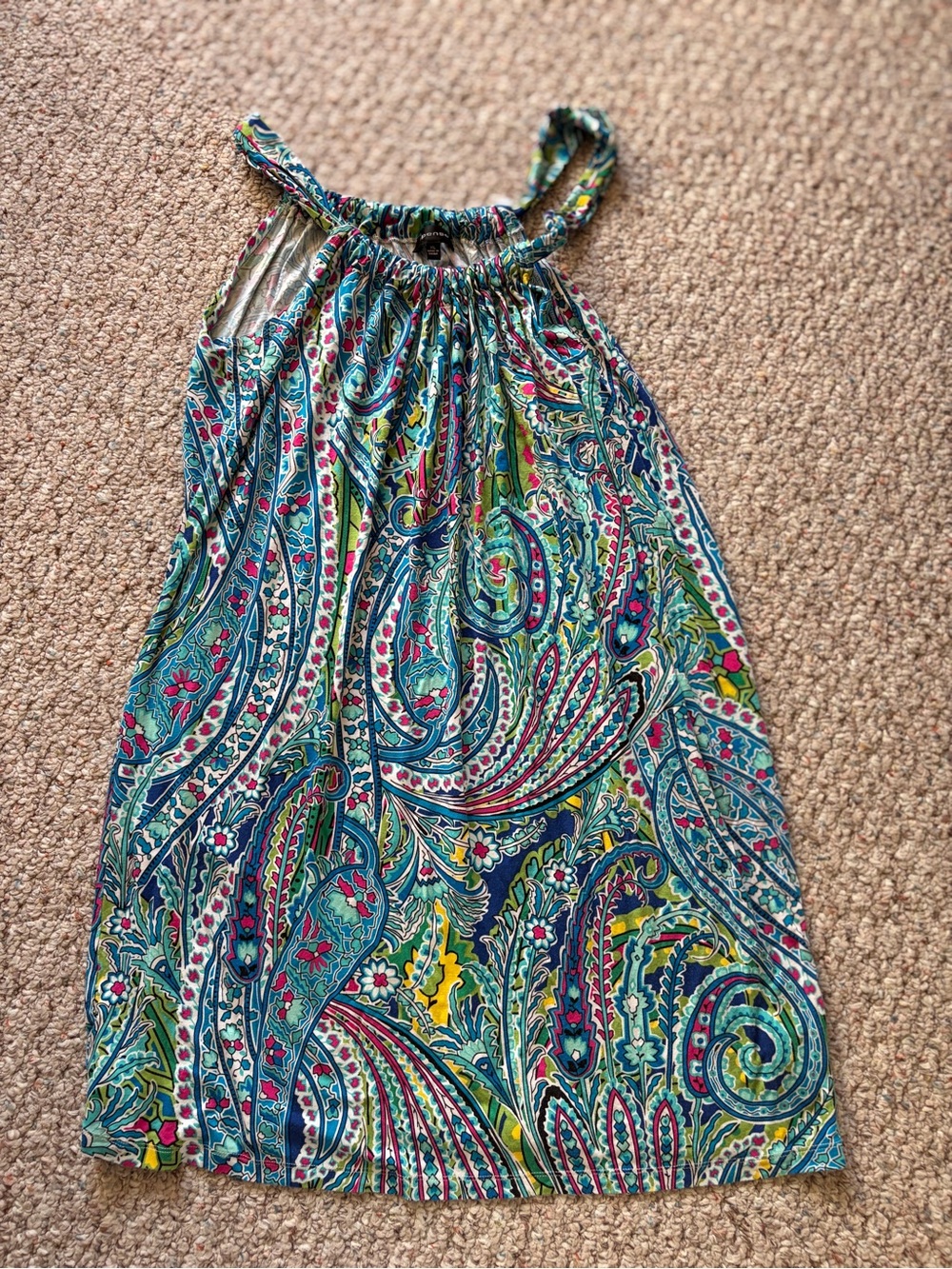 Spense Womens Blue Multi Geometric Medallion halter mini Dress XL Summer Boho